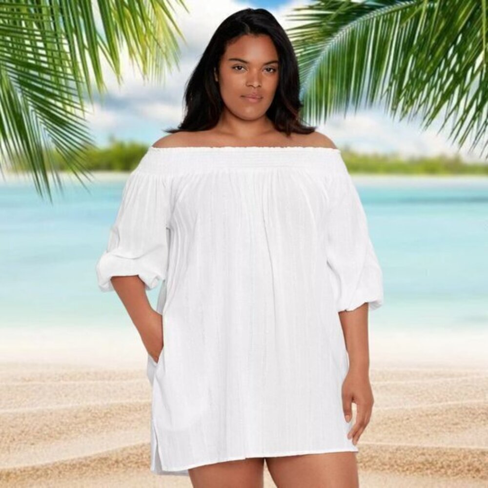 Lauren Ralph Lauren White Off-Shoulder Swim Coverup